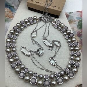 Banana Republic Choker and Glass Crystal  Beaded Necklace long with box